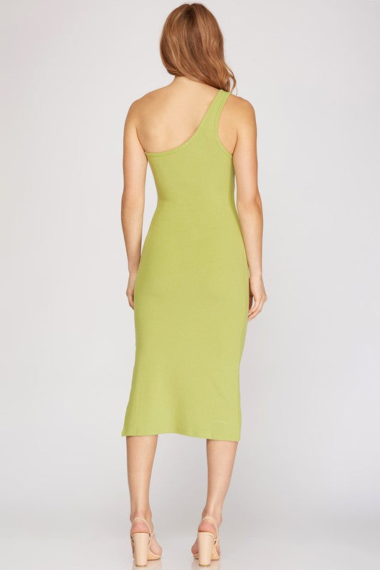 One Shoulder Ribbed Dress,Dresses,- DEFIANT