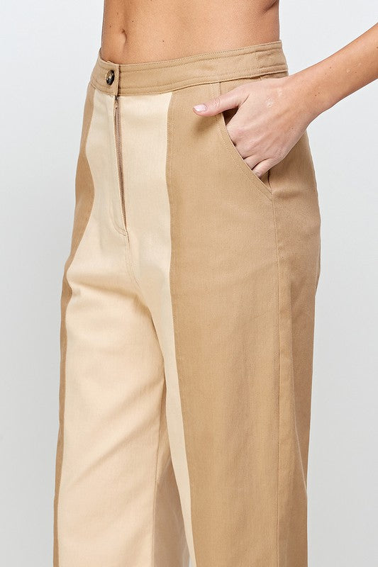 Two Tone Straight Leg Pants,Bottoms,COLOR BLOCK, CROPPED, PANTS, STRAIGHT LEG, Trousers, TWO-TONE- DEFIANT