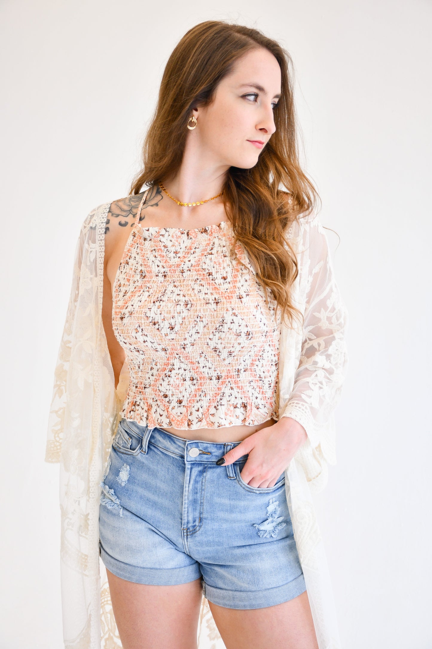 Desert Rose Floral Top,Tops,ADJUSTABLE, BOHO, CROP TOPS, CROPPED, SMOCKED- DEFIANT