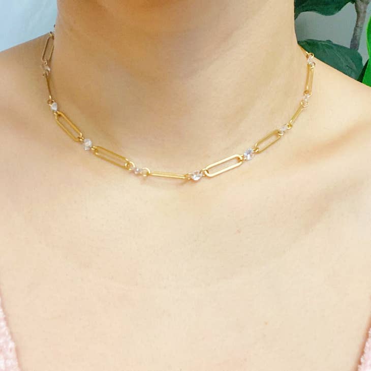 Crystal Linked Chain Necklace,Necklaces,Faire, Jan23- DEFIANT