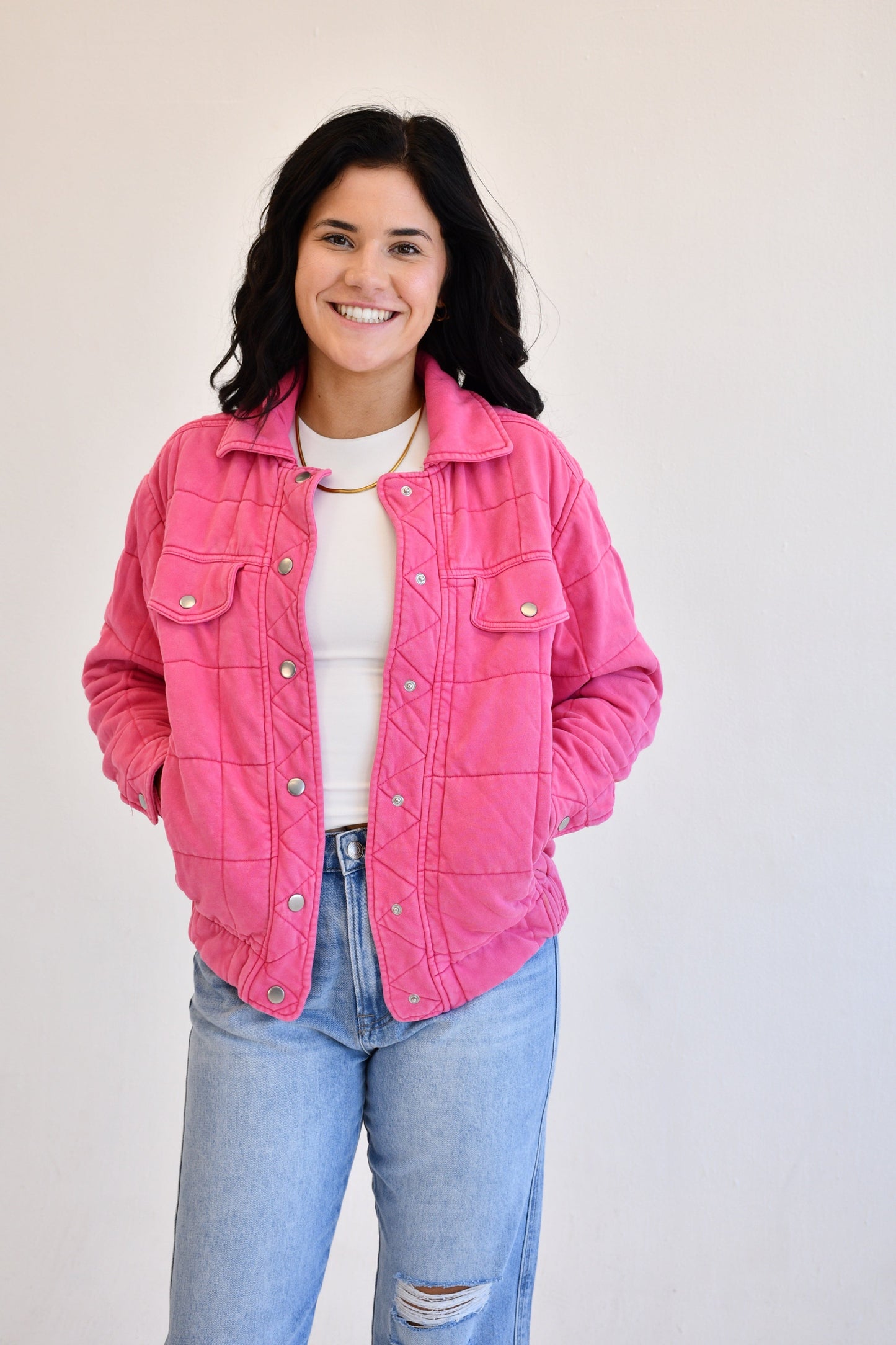 Hot Pink Quilted Bomber Jacket,Coats & Jackets,COAT, JACKET, Jackets & Blazers- DEFIANT