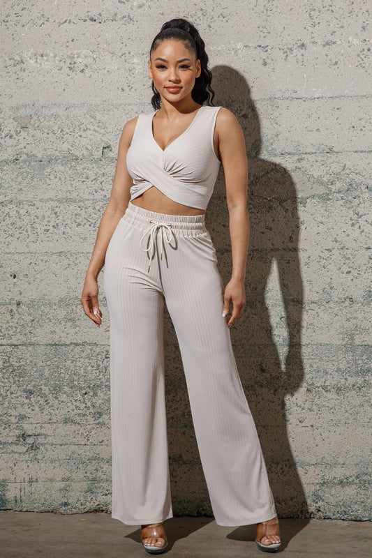 Two Piece Crop Top and Pants Set,SETS,2 PIECE SET, Casual Sets, LOUNGE, SETS- DEFIANT