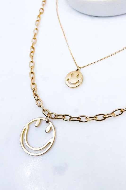 Smiley Face Multi Layer Necklace,ACCESSORIES,GOLD JEWELRY, NECKLACE- DEFIANT