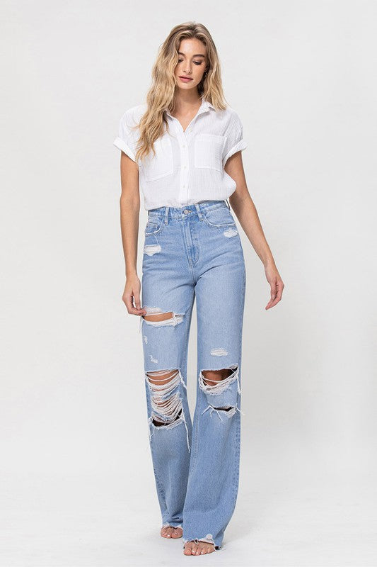 90's Flare Distressed Denim,Bottoms,DENIM, DISTRESSED, FLARE- DEFIANT