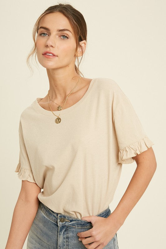 Mallerie Knit Top,Tops,BASIC, BASICS, KNIT, RUFFLE, SHORT SLEEVE, SOLID- DEFIANT