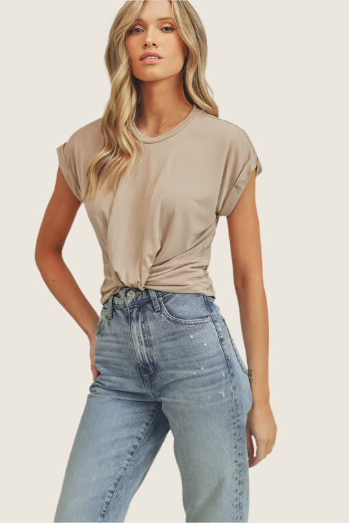 Tucked Front Muscle Tee,Tops,BASIC, BASICS, CROPPED, SHORT SLEEVE- DEFIANT