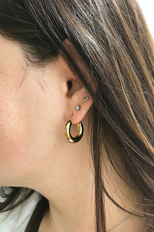 18K Gold Plated Huggie Earrings,ACCESSORIES,EARRINGS, GOLD JEWELRY, HOOP EARRINGS- DEFIANT