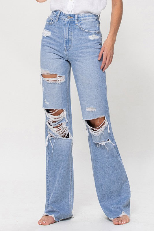 90's Flare Distressed Denim,Bottoms,DENIM, DISTRESSED, FLARE- DEFIANT