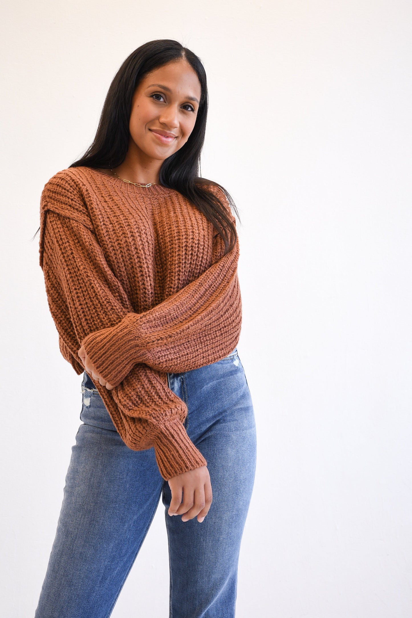 Autumn Brown Crop Sweater (Size Small),Tops,SWEATER, SWEATERS- DEFIANT