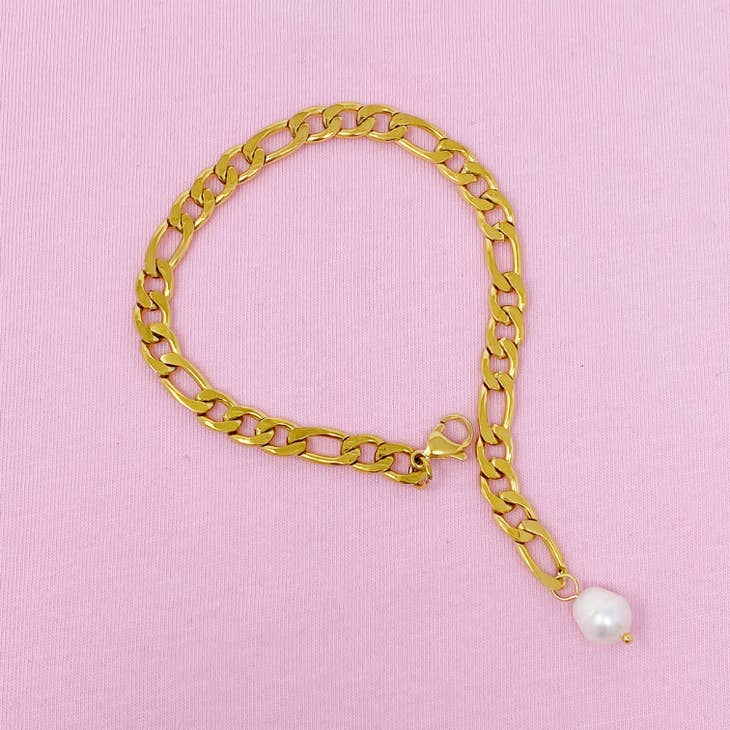 Cuban Link Pearl Bracelet,ACCESSORIES,BRACELET, GOLD JEWELRY, Jan23- DEFIANT