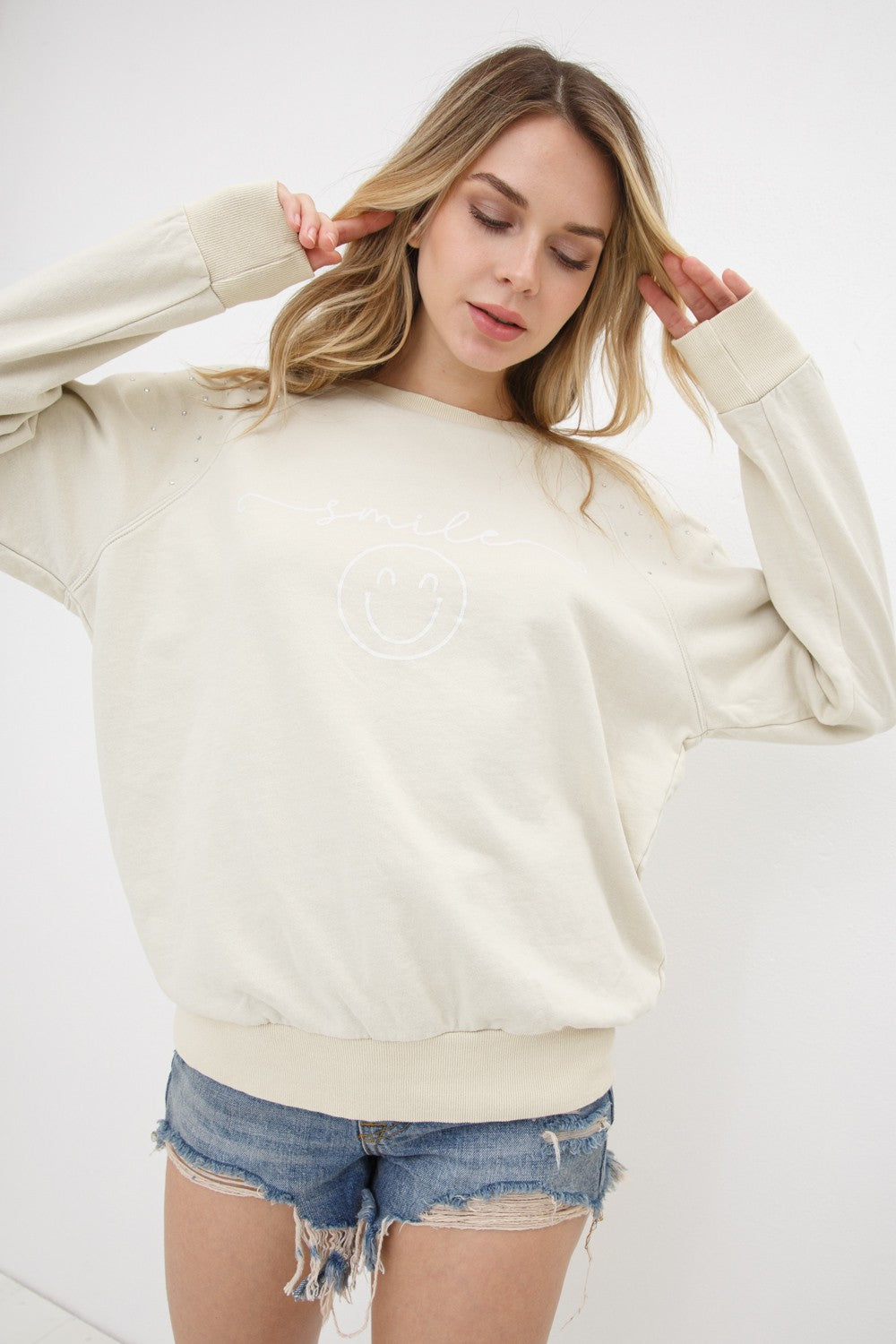 Rhinestone Smile Sweatshirt,Tops,SWEATSHIRT- DEFIANT