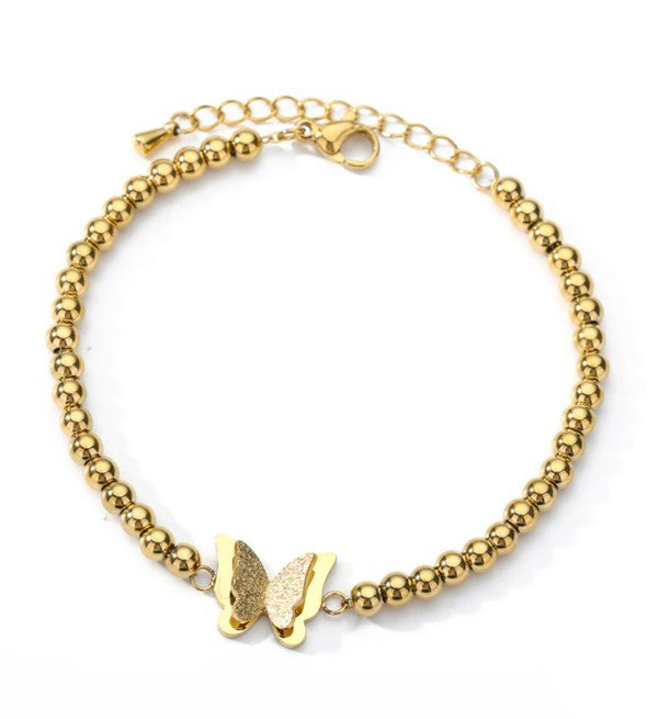Gold Bead Chain Butterfly Bracelet,ACCESSORIES,BRACELET, GOLD JEWELRY- DEFIANT