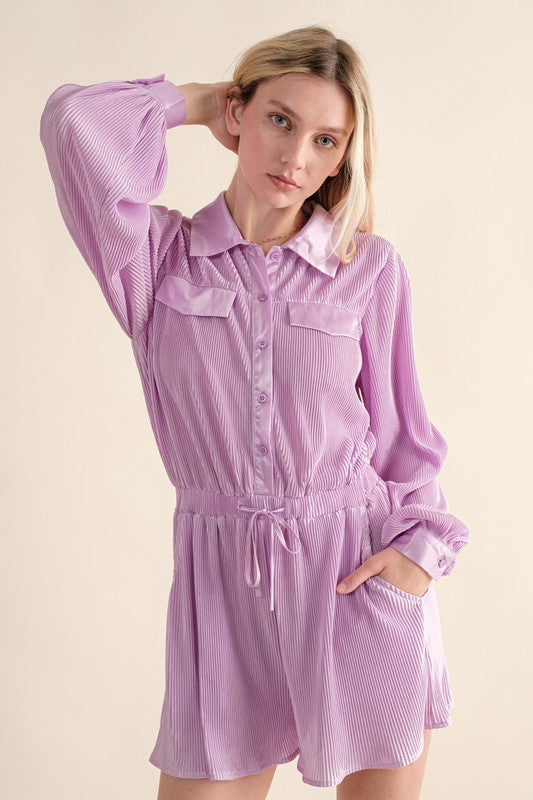 Lavender Pleated Romper,Jumpsuits & Rompers,Jumpsuit & Rompers, Pleated, Romper- DEFIANT