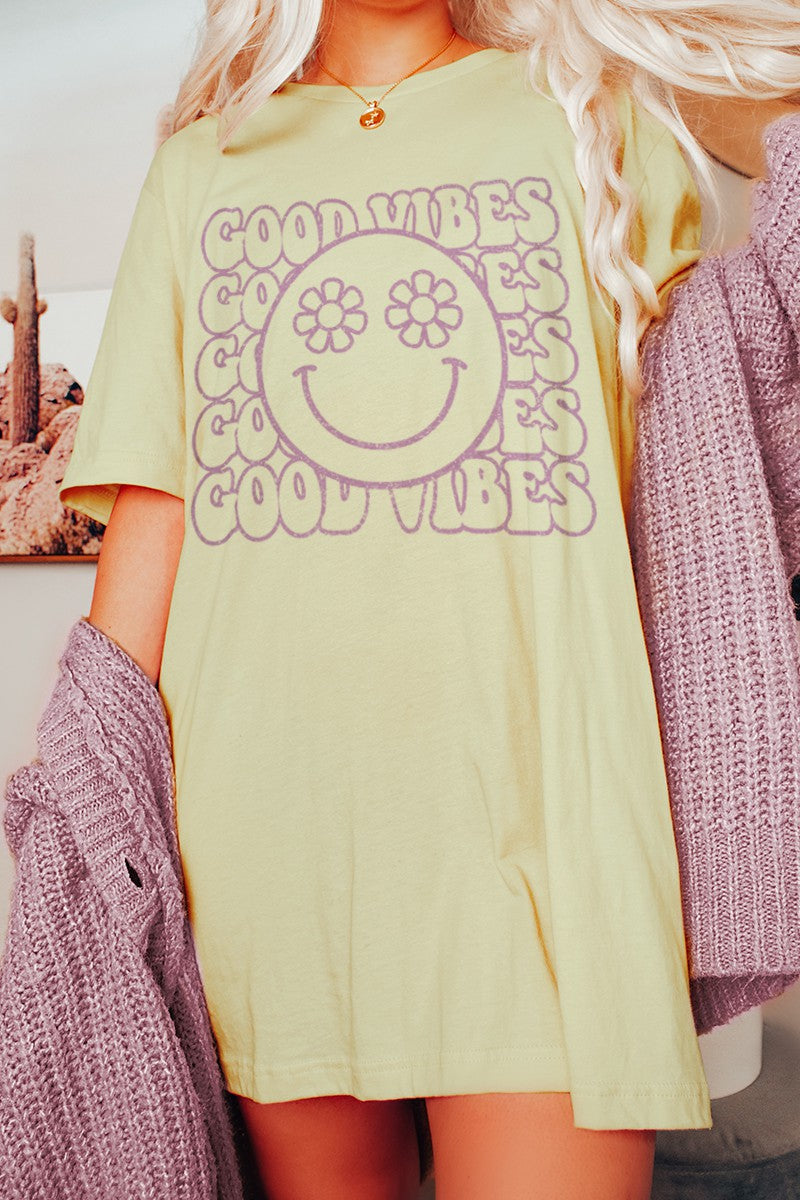 Oversize Good Vibes Tee,Tops,Graphic T-shirts, GRAPHIC TEE, GRAPHIC TEES- DEFIANT