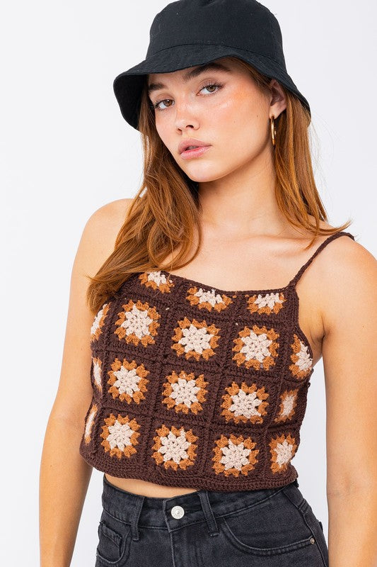 Brown Crochet Crop Top,Tops,CROCHET, CROP TOPS, CROPPED- DEFIANT