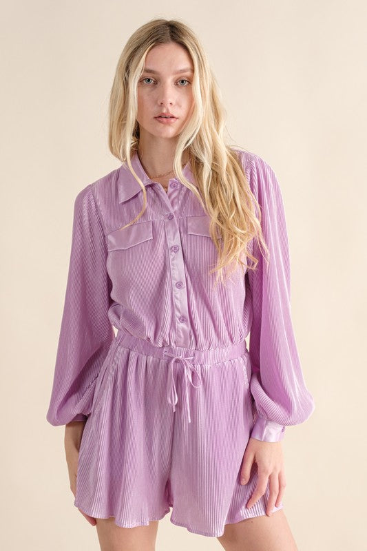 Lavender Pleated Romper,Jumpsuits & Rompers,Jumpsuit & Rompers, Pleated, Romper- DEFIANT