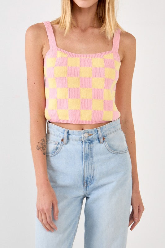 Checker Knit Tank Top (Size Medium),Tops,CHECKERED, KNIT, TANK, TANKS- DEFIANT