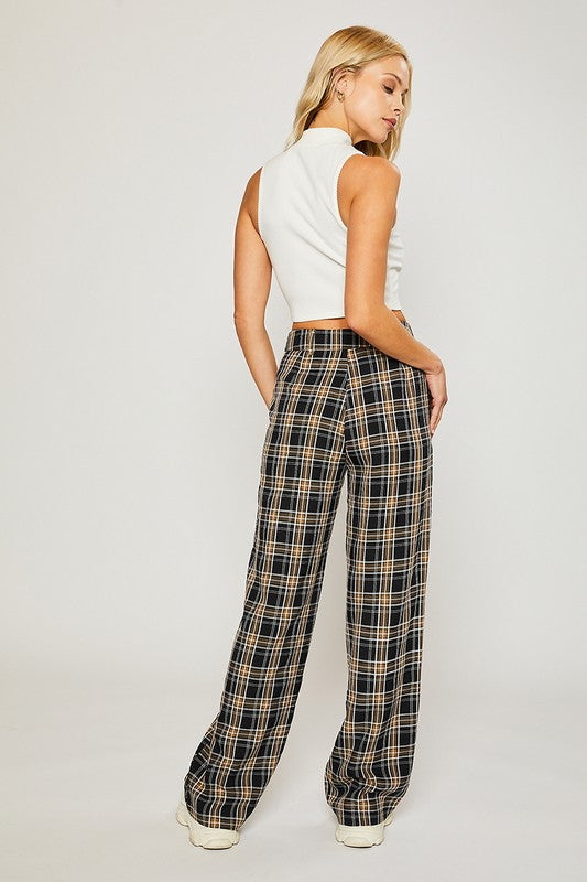 Plaid Wide Leg Pants,Bottoms,PANTS, PLAID, SOFT PANTS, Trousers, WIDE LEG- DEFIANT