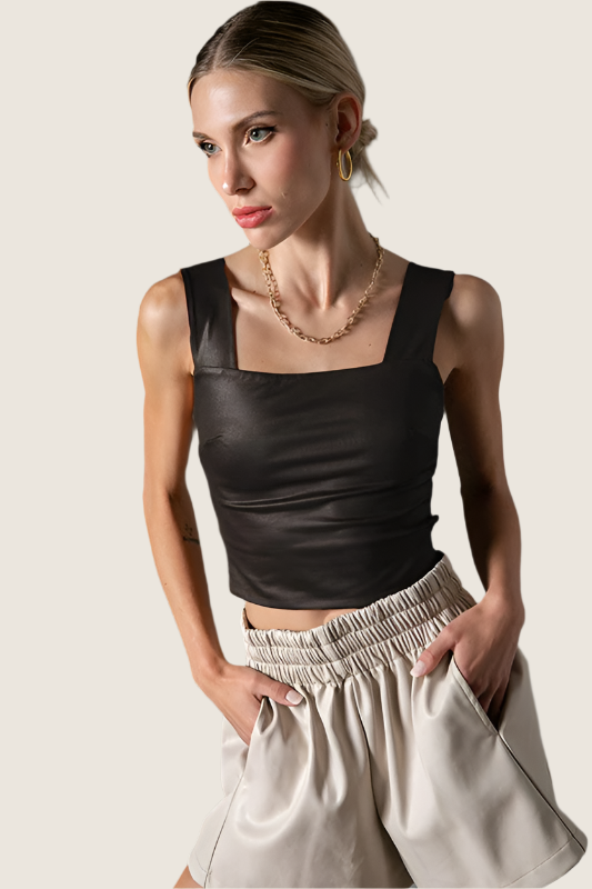 Square Neck Sheen Top,Tops,CROP TOPS, CROPPED, CUTOUT, FITTED, SHEEN- DEFIANT