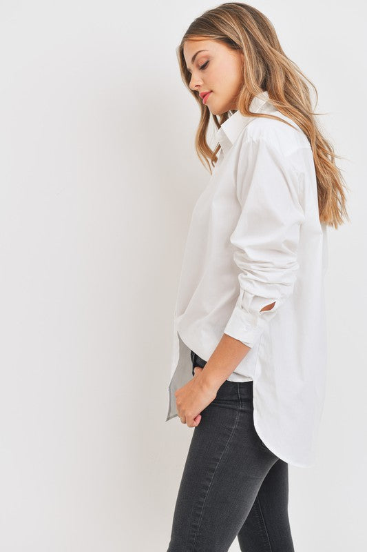 Basic White Boyfriend Shirt,Tops,BUTTON DOWN, CLASSIC, CLOSET STAPLE, COLLARD- DEFIANT