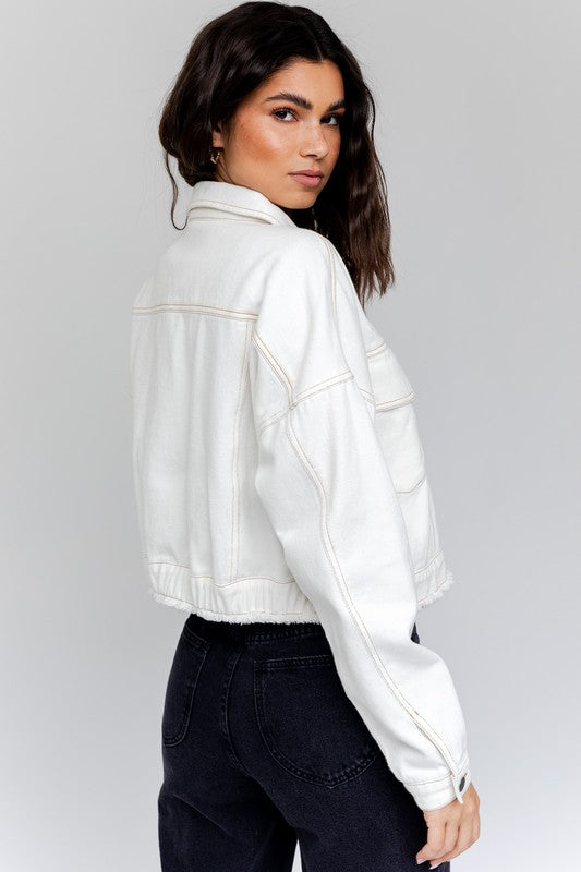 White Denim Jacket,Coats & Jackets,DENIM, FRAYED, JACKET, WHITE DENIM- DEFIANT