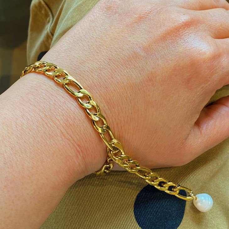 Cuban Link Pearl Bracelet,ACCESSORIES,BRACELET, GOLD JEWELRY, Jan23- DEFIANT