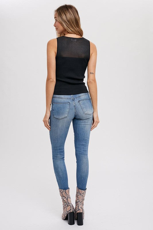 Sheer Sweetheart Neck Knit Tank,Tops,Jan23- DEFIANT