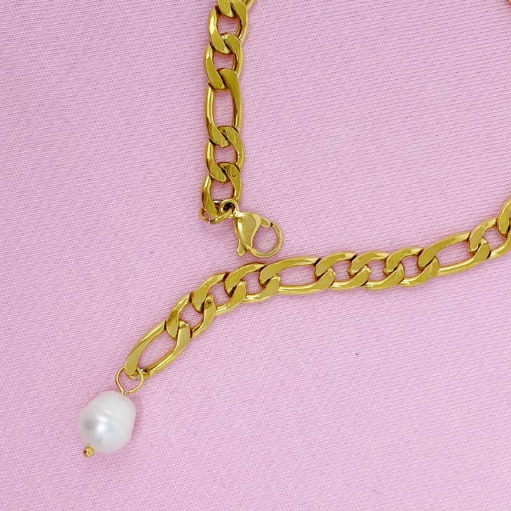 Cuban Link Pearl Bracelet,ACCESSORIES,BRACELET, GOLD JEWELRY, Jan23- DEFIANT