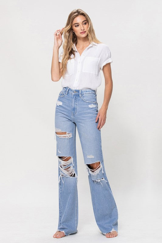 90's Flare Distressed Denim,Bottoms,DENIM, DISTRESSED, FLARE- DEFIANT