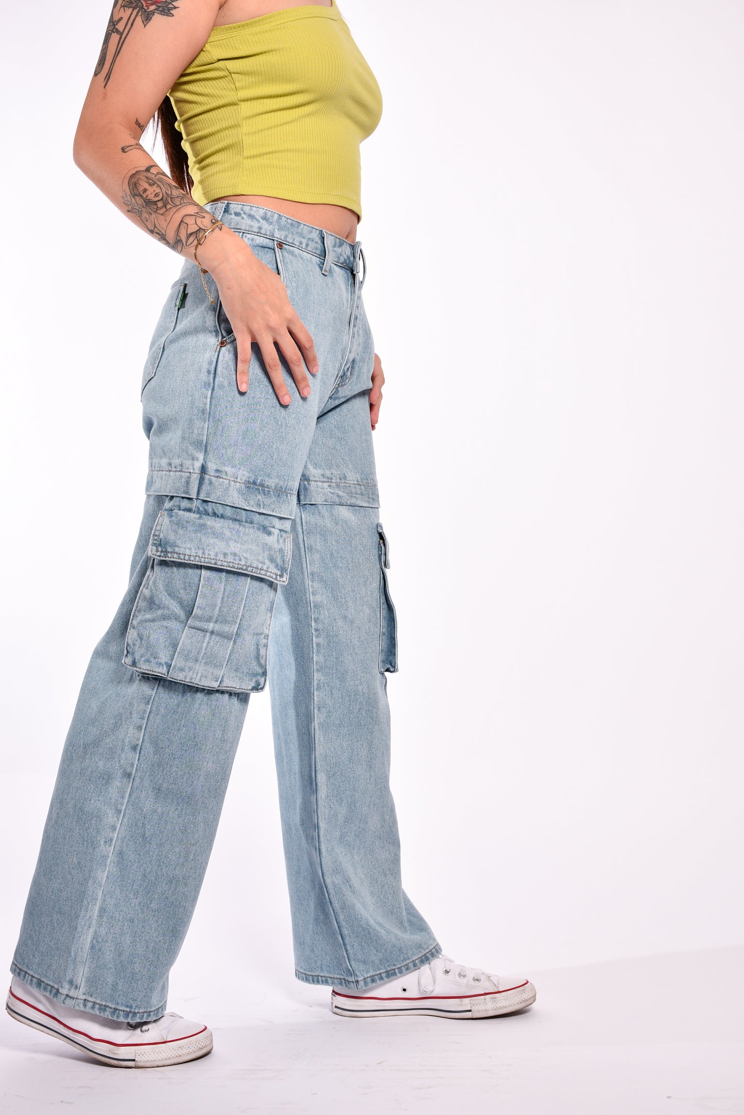 Wide Cargo Denim Jeans,Bottoms,Cargo, DENIM- DEFIANT