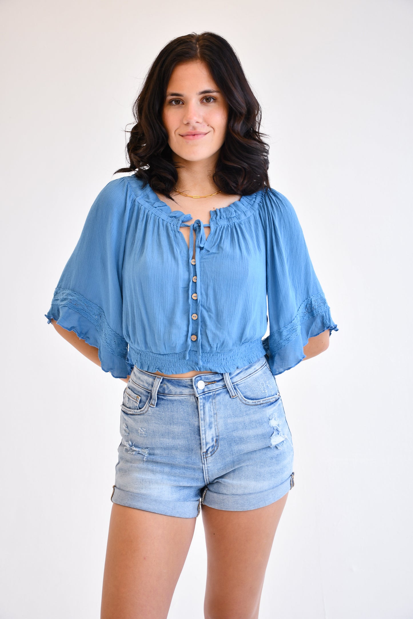Forever Flowy Boho Top,Tops,BLOUSE, BLOUSES, BOHO, Buttons, DRAWSTRING, ELASTIC, FLOWY- DEFIANT