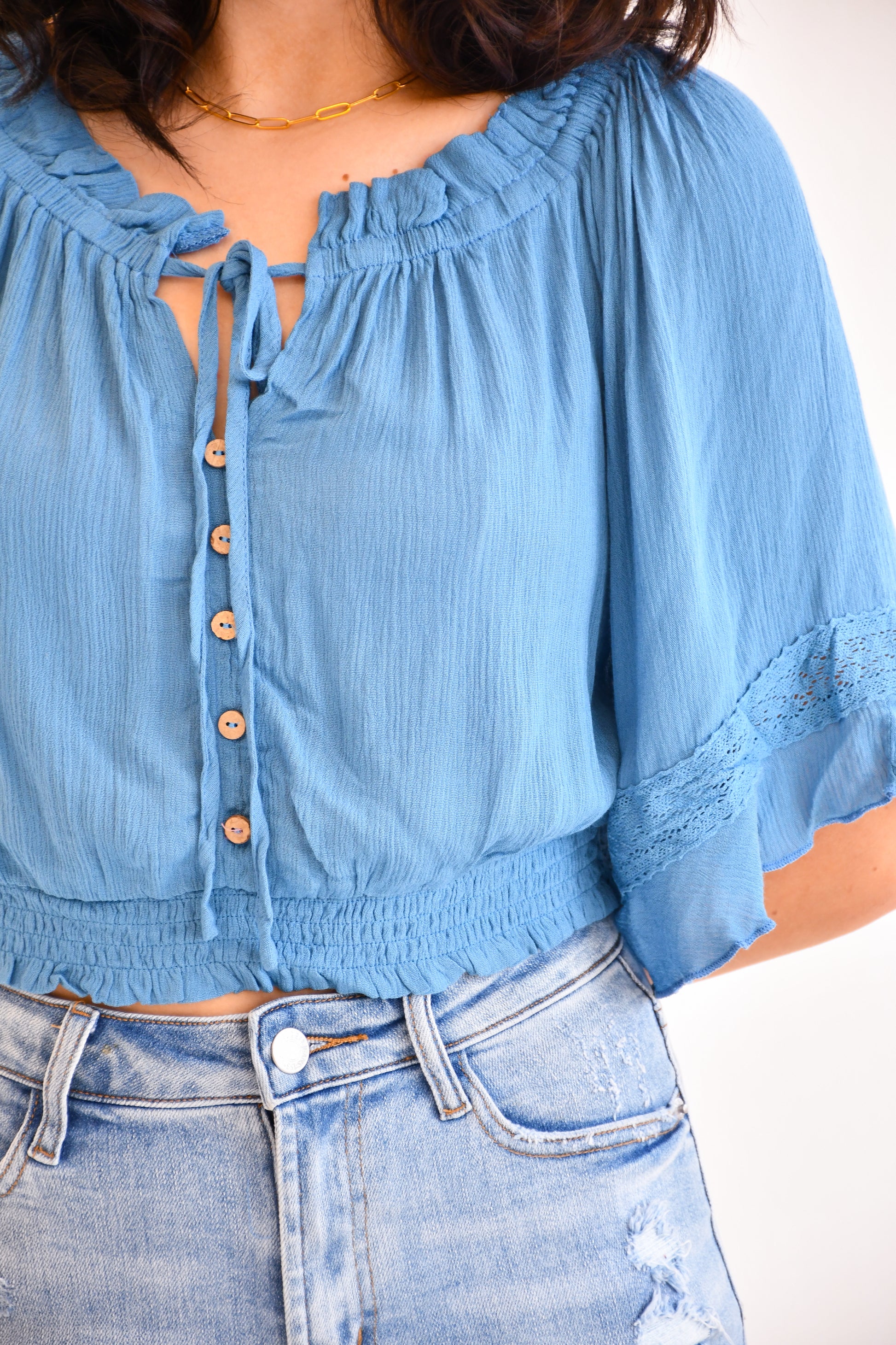 Forever Flowy Boho Top,Tops,BLOUSE, BLOUSES, BOHO, Buttons, DRAWSTRING, ELASTIC, FLOWY- DEFIANT