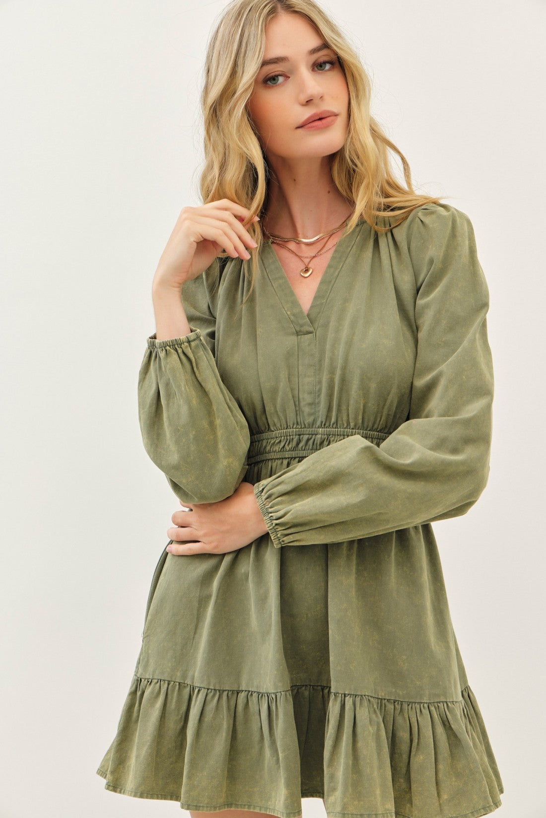 Vintage Olive Long Sleeve Dress