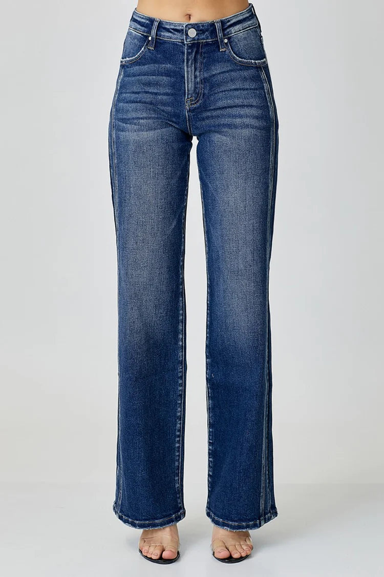 Mid Rise Dark Straight Denim