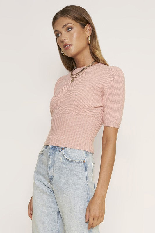 Pearl Blush Short Sleeve Sweater Top
