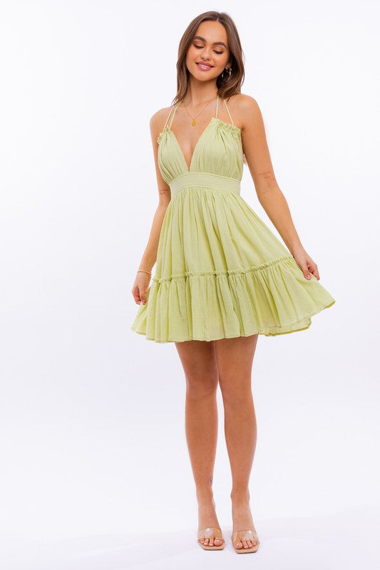 Halter Babydoll Tiered Mini Dress (Shipping Only)