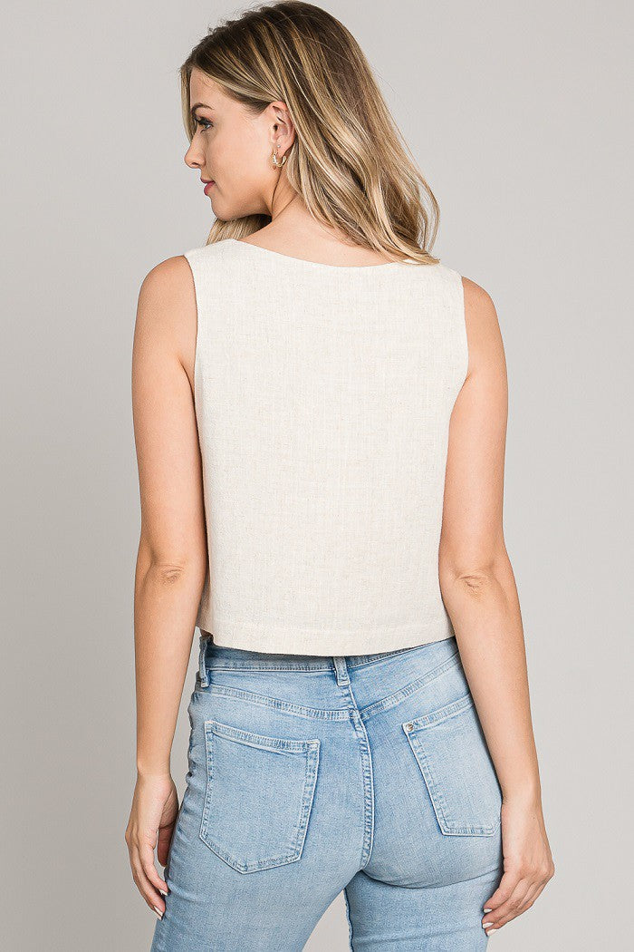 Linen Square Neck Tank Top