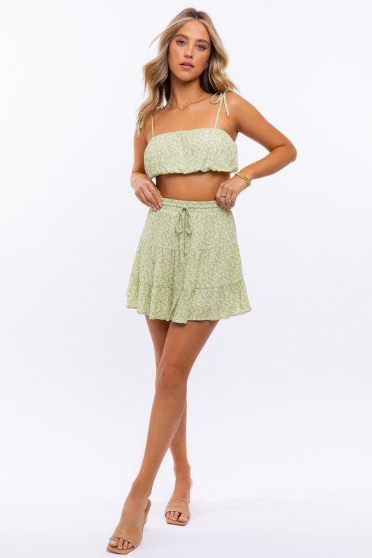 Sage Tiered Mini Skirt (Shipping Only)