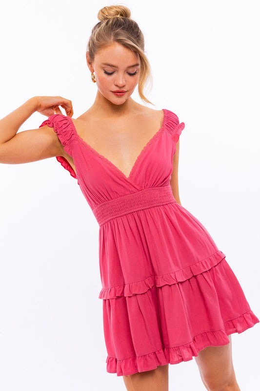 Cap Sleeve Ruffle Mini Dress (shipping only)