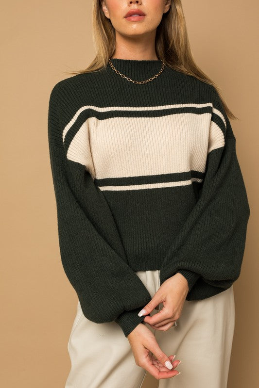 Contrast Stripe Mock Neck Sweater (Shipping Only)