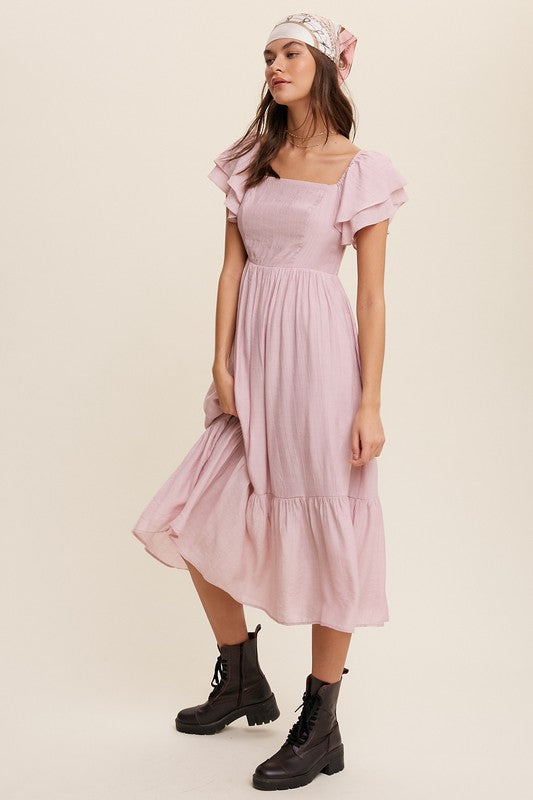 Ruffle Sleeve Maxi Dress (Shipping Only)