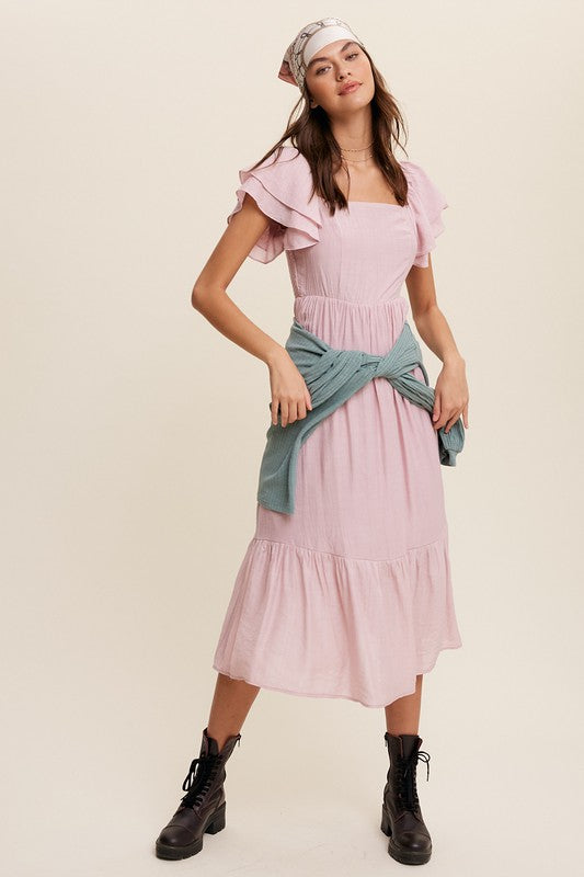 Ruffle Sleeve Maxi Dress (Shipping Only)