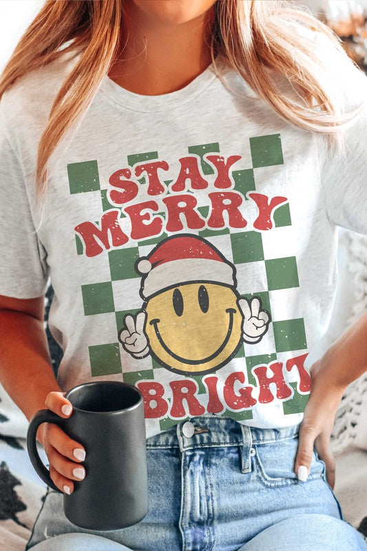 Stay Merry & Bright Checker Smiley Graphic Tee