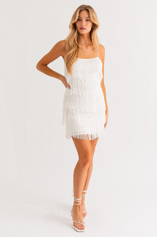 Fringe White Mini Dress