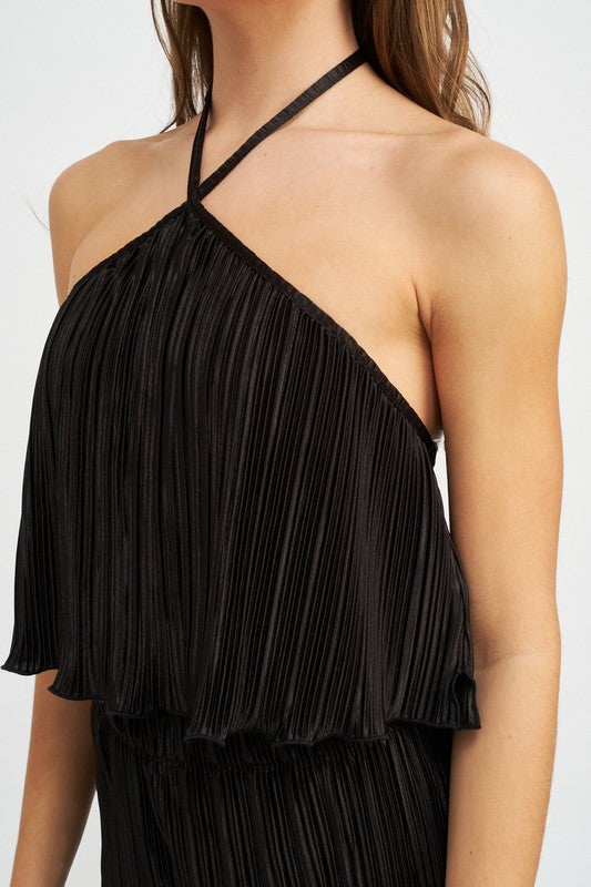 Pleated Halter Crop Top (Shipping Only)
