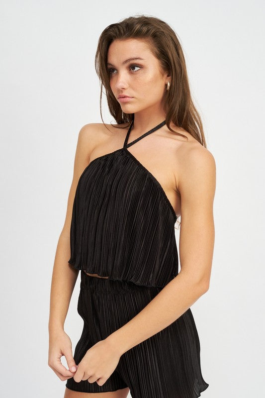 Pleated Halter Crop Top (Shipping Only)