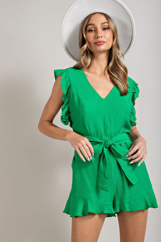 Ruffle Sleeve Tie Waist Romper (Shipping Only)