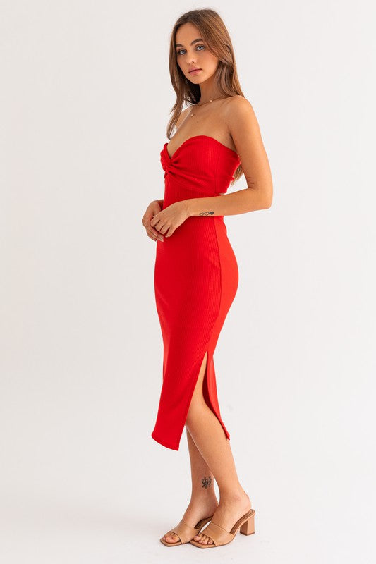 Red Tube Twist Midi Dress (Shipping Only)