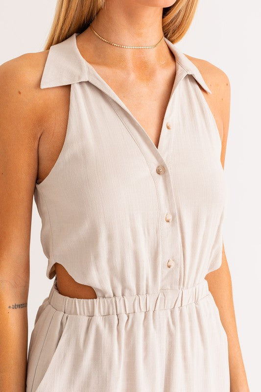 Collared Sleeveless Romper (Shipping only)