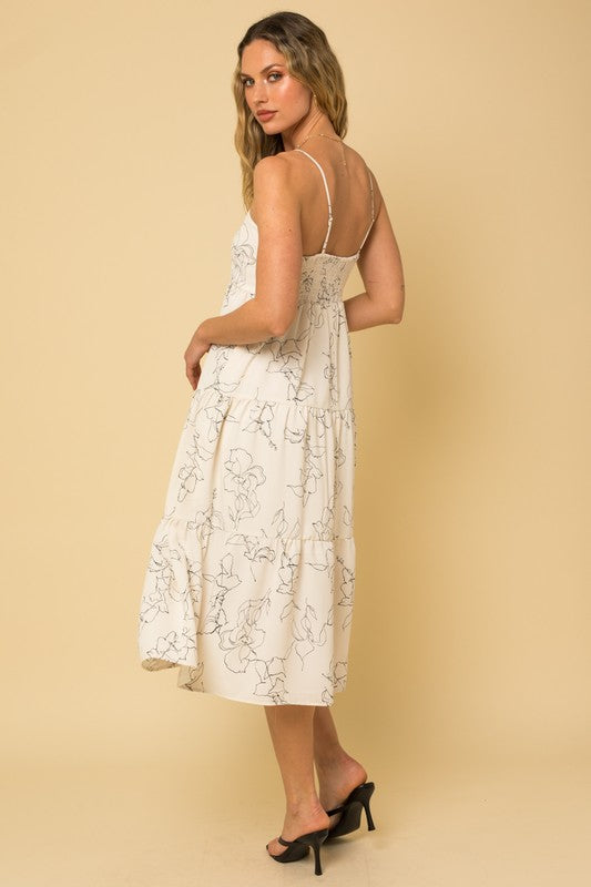 Ivory Midi Abstract Floral Dress